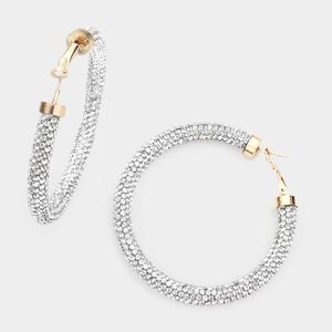 Gold Clear Stone Detail 2.5" Rhinestone Hoop Crystal Pave